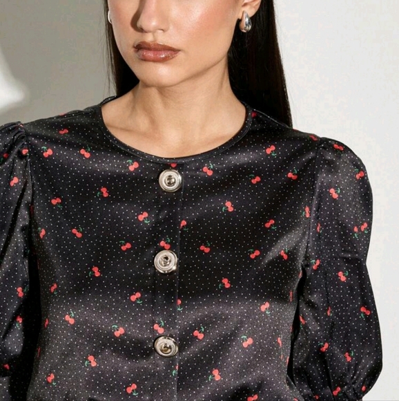 Sleeve Cherry Print Mini Dress With Belt - Picture 4 of 4